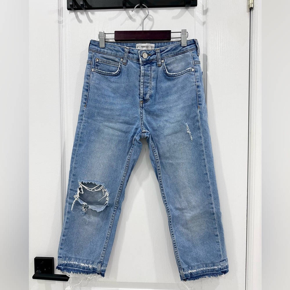 Mango Light Blue Distressed Ankle Jeans